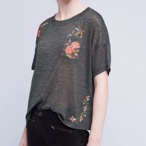 ANTHROPOLOGIE Akemi + Kin Embroidered Olive Top L
